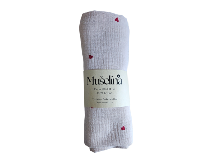 Mušelínová zavinovací plena/hearts dusty beige